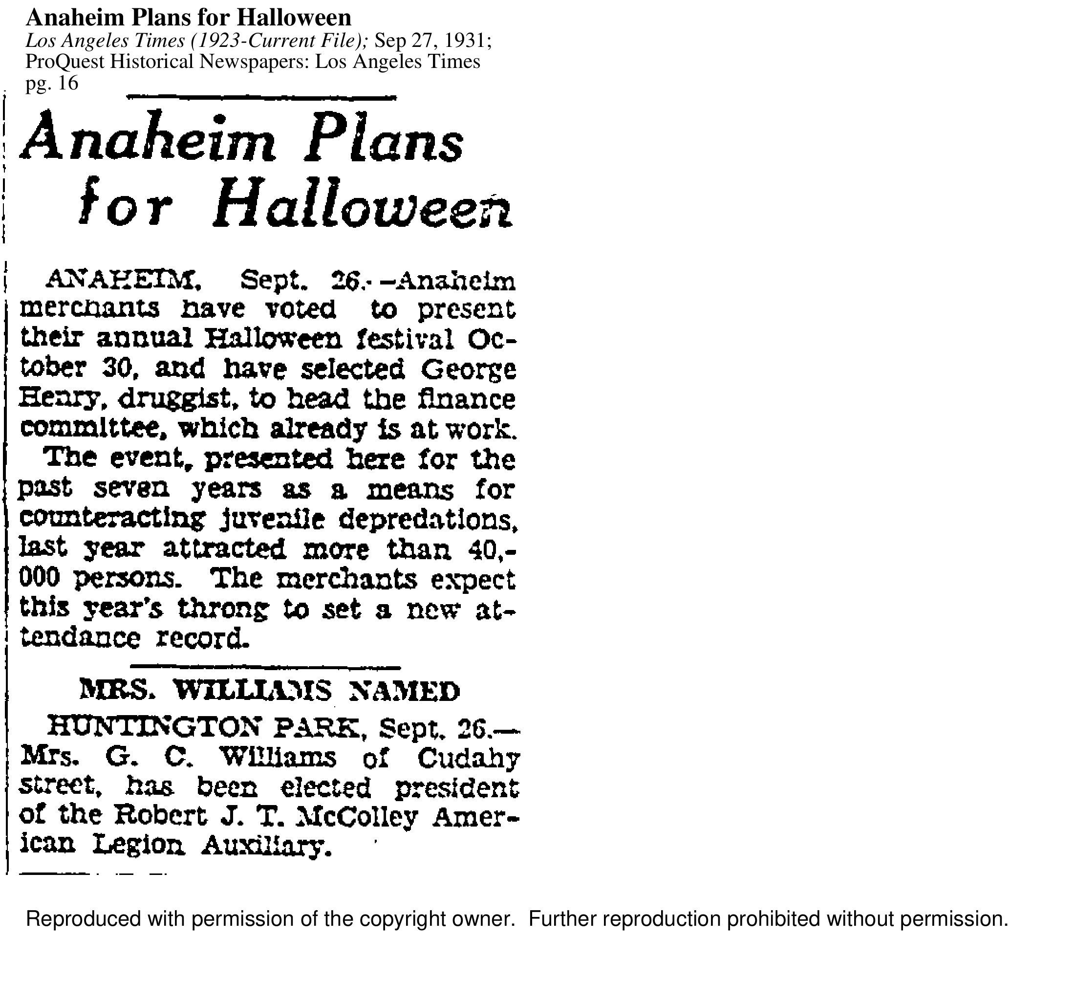 Scan of Anaheim Plans for Halloween page 1
