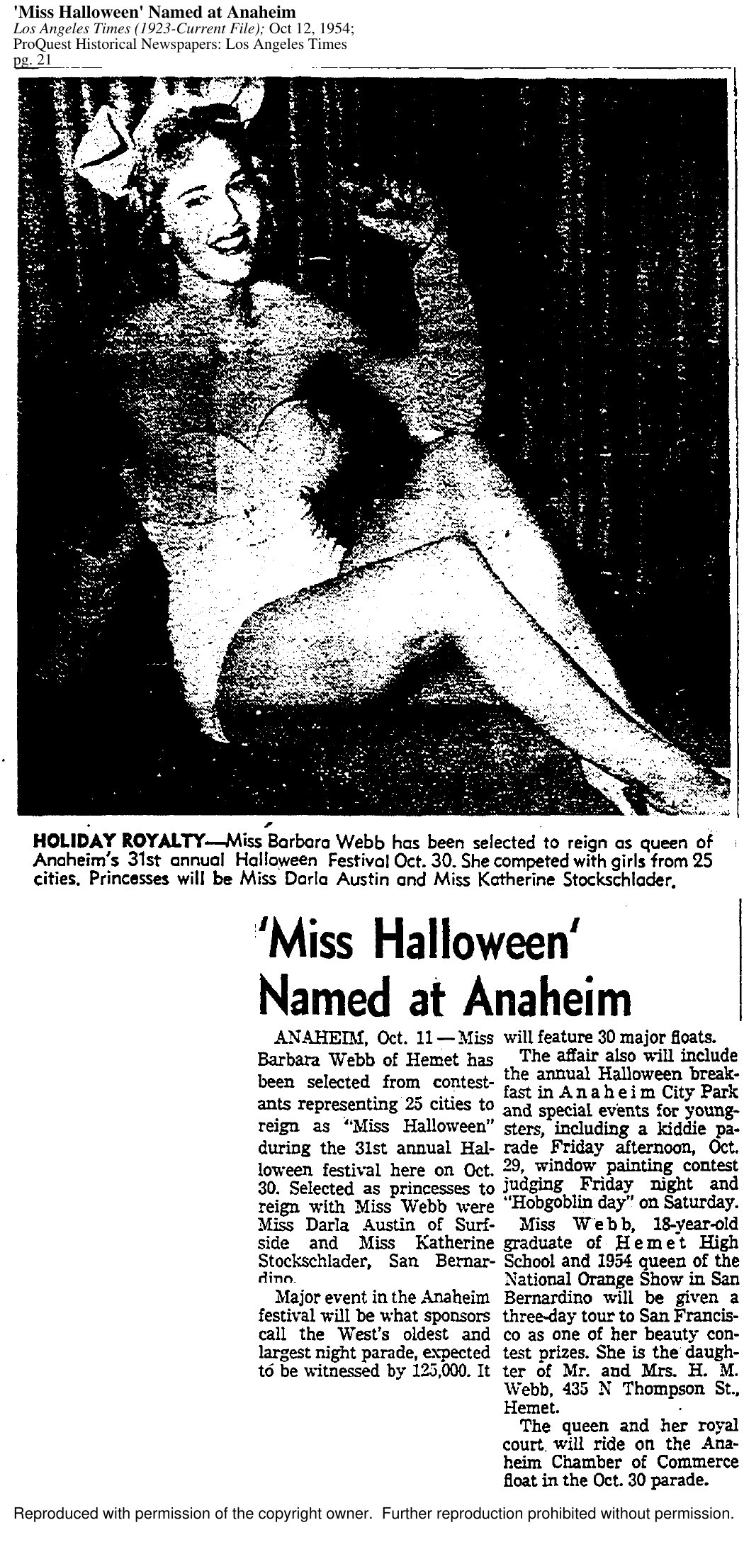 Scan of 'Miss Halloween' Named at Anaheim page 1