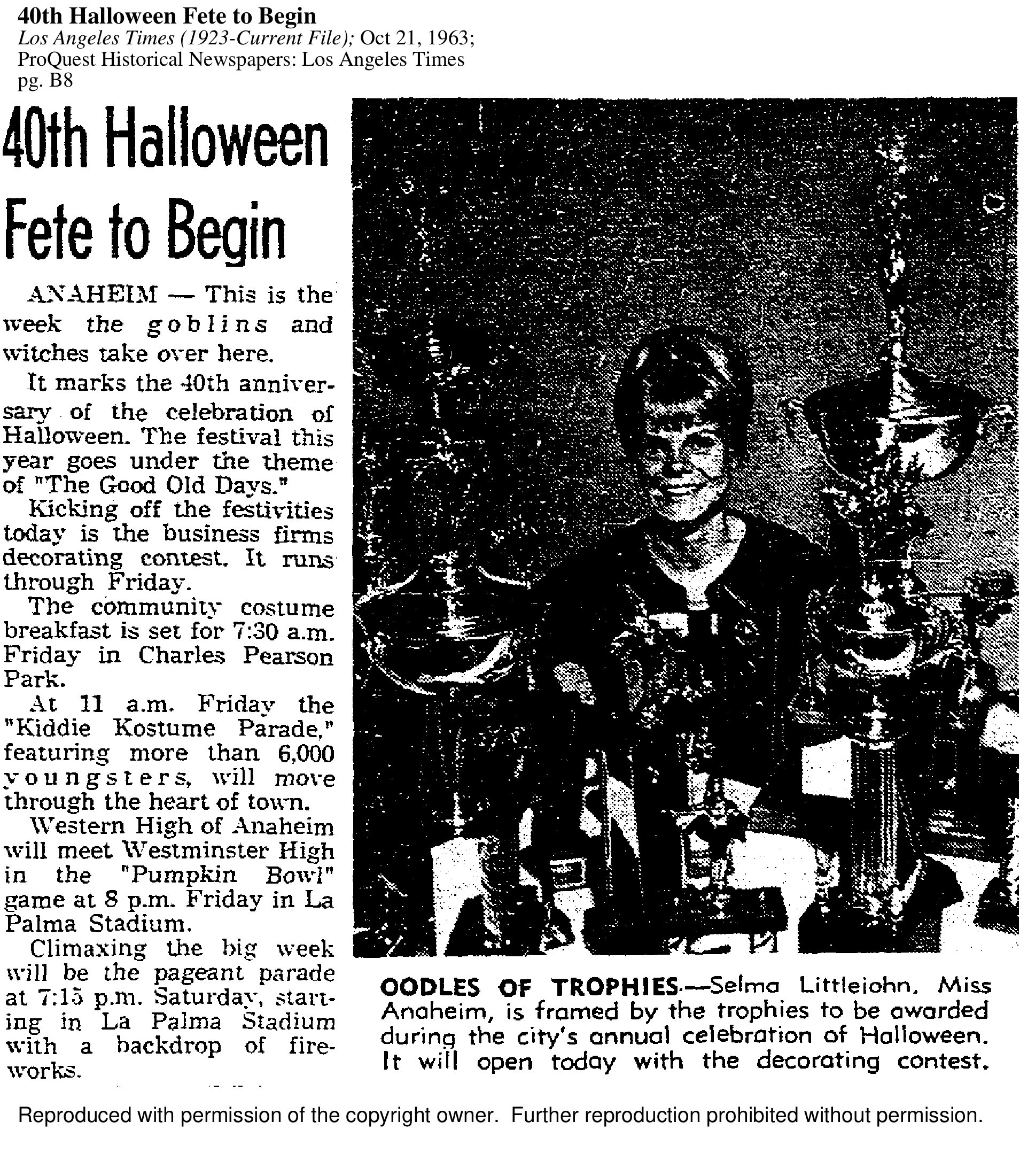 Scan of 40th Halloween Fete to Begin page 1