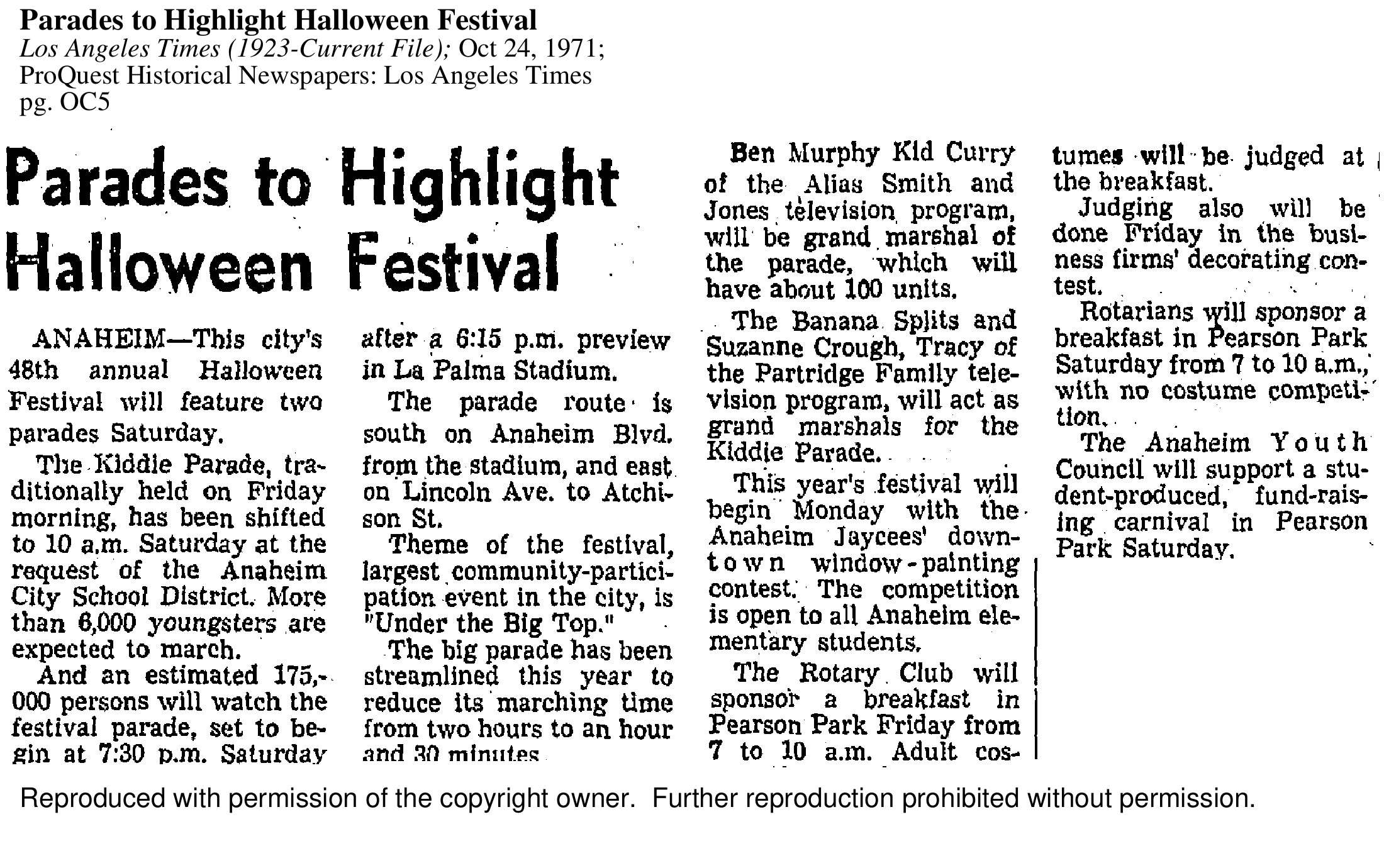 Scan of Parades to Highlight Halloween Festival page 1