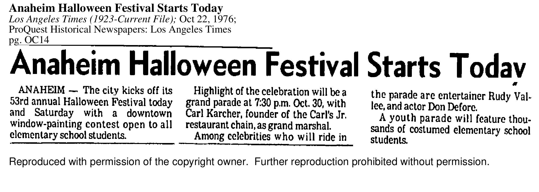 Scan of Anaheim Halloween Festival Stars Today page 1