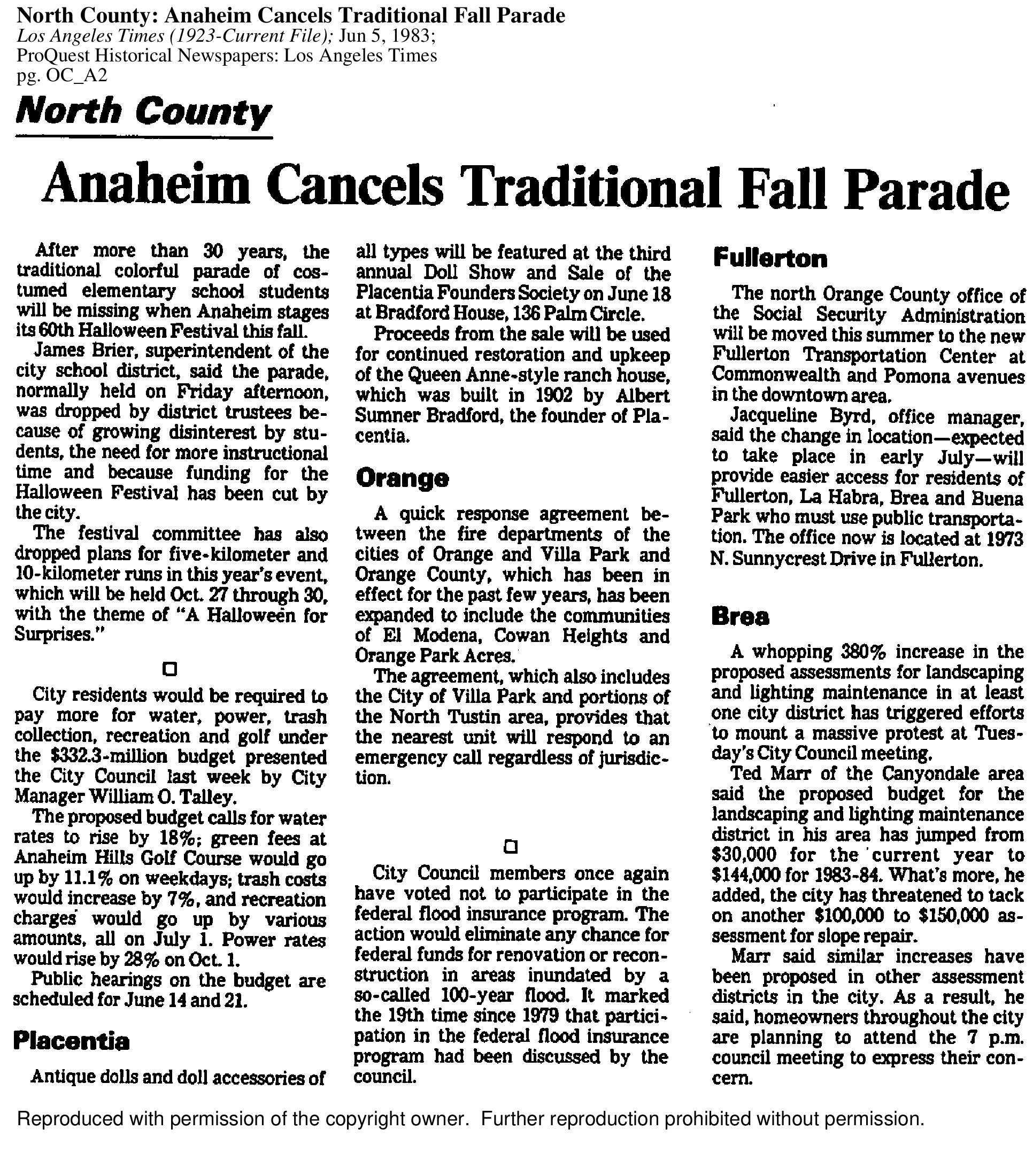 Scan of Anaheim Cancels Traditional Fall Parade page 1